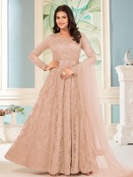 Light Peach Butterfly Net Designer Anarkali Salwar Kameez